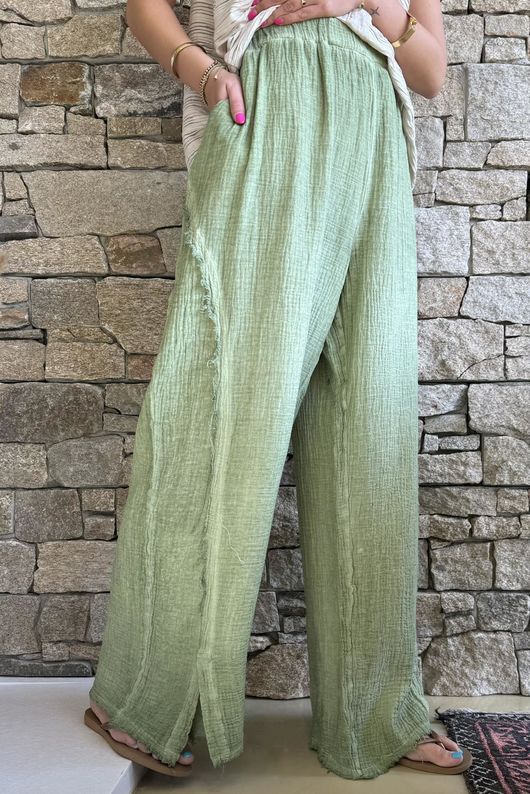 Rustic Nature Bubble Cotton Split Kick Pant Washed Lawn